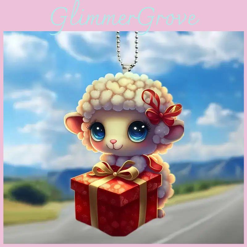 Charming Acrylic Christmas Sheep Pendant Ideal For Holiday Car Mirror Decoration