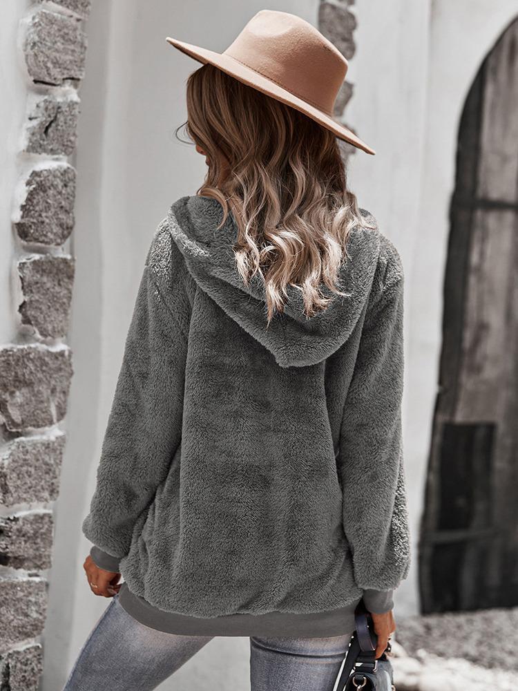 2023 Autumn/Winter Solid Color Plus Velvet Loose Casual Hoodie