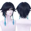 Game Genshin Impact Navy Blue Wigs for Venti Cosplay Costume 2 Tone Anime Braided Hair Wigs with Braids Ponytails Bangs