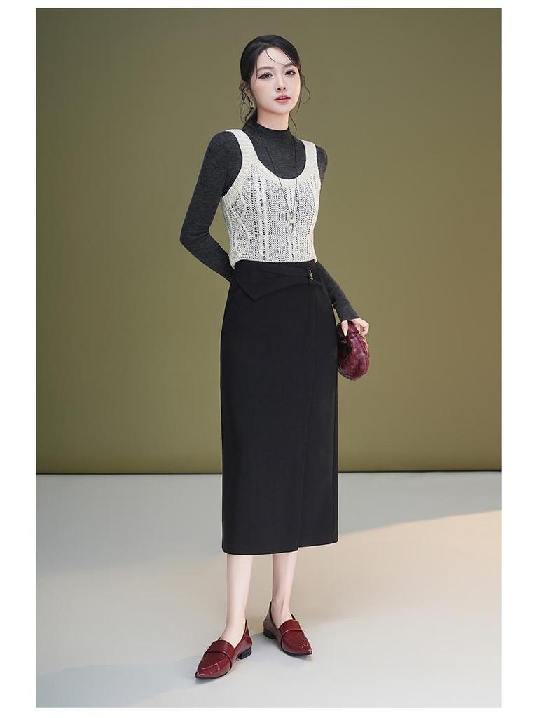 Women's High-Waisted Slit Pencil Skirt - Autumn Slim Fit Fashionable Drape Style
