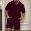 New Men's Casual, Fashionable and Comfortable Waffle Checkered Letter Lapel Sportswear Set, Spring and Summer Two-piece Set