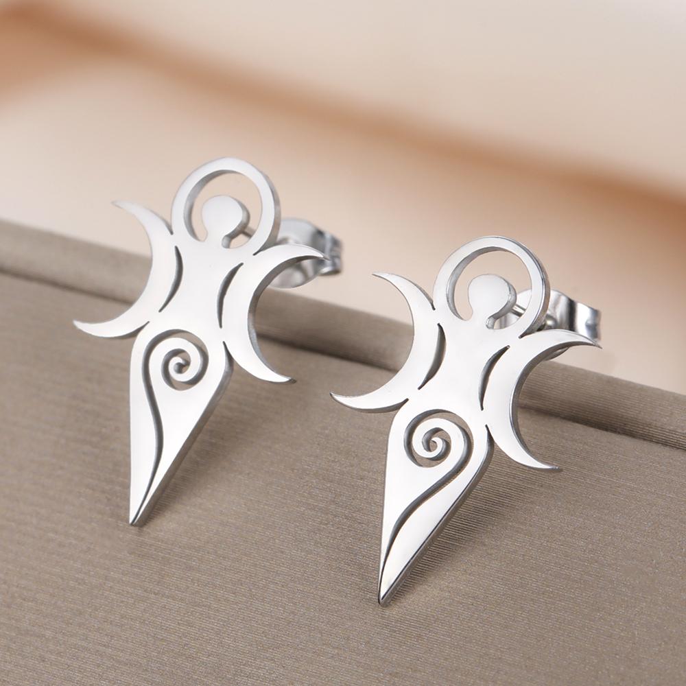 Dawapara Wiccan Spiral Goddess Stud Earrings Greek Mythology Goddess of Fertility Symbol Stainless Steel Earrings
