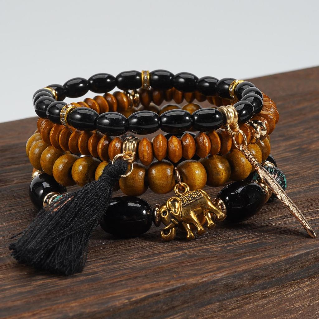 Bohemian Elephant Leaf Tassel Pendant Retro Bracelet