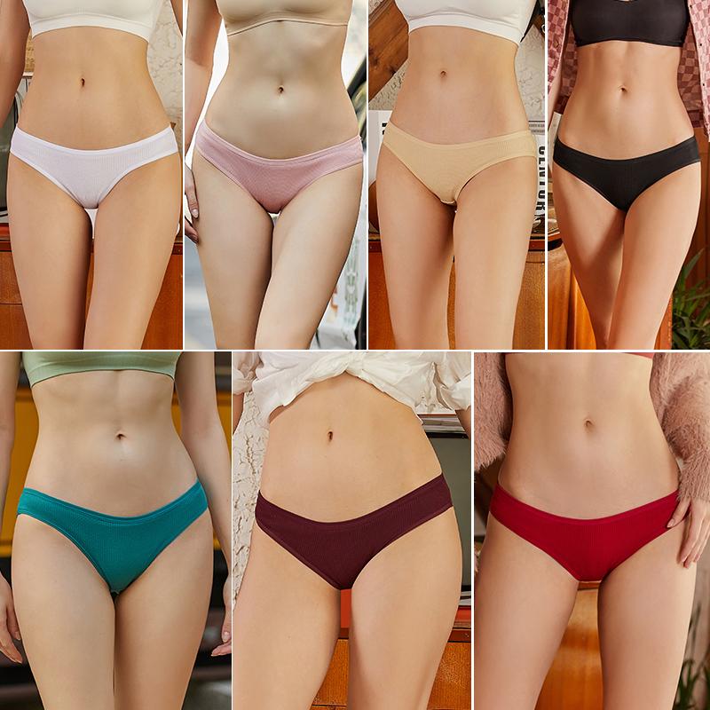 3PCS/Set Damen Waffel Baumwolle Slips Sexy Dessous Damen Unterwäsche Unterhose Slips Mädchen Einfarbige Intime Slips Für Frau