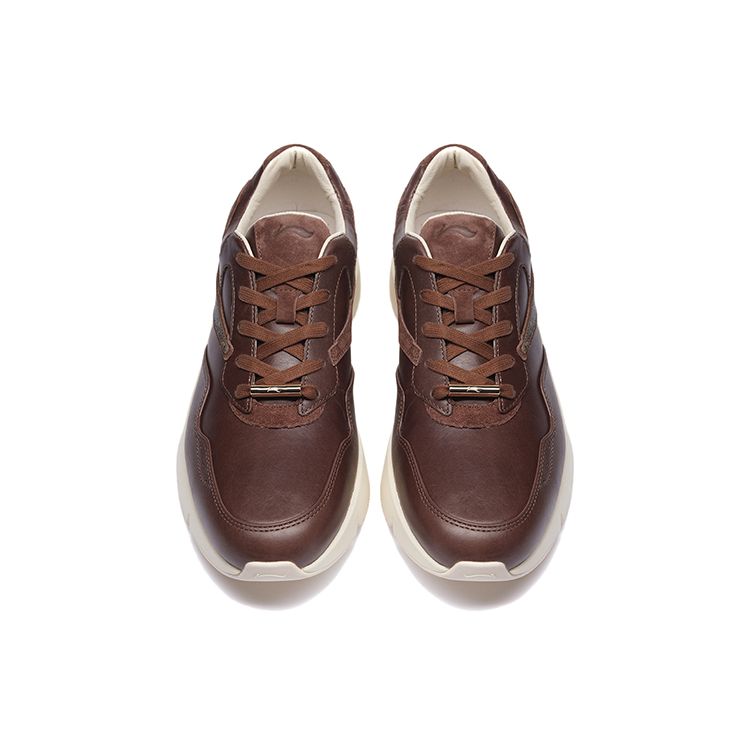 Li-Ning Commuter Series Leather Shock Absorbing Non-Slip Wear-Resistant Low-Top Sports Casual Shoes Men Sneakers Clay-Brown ALFR109-2