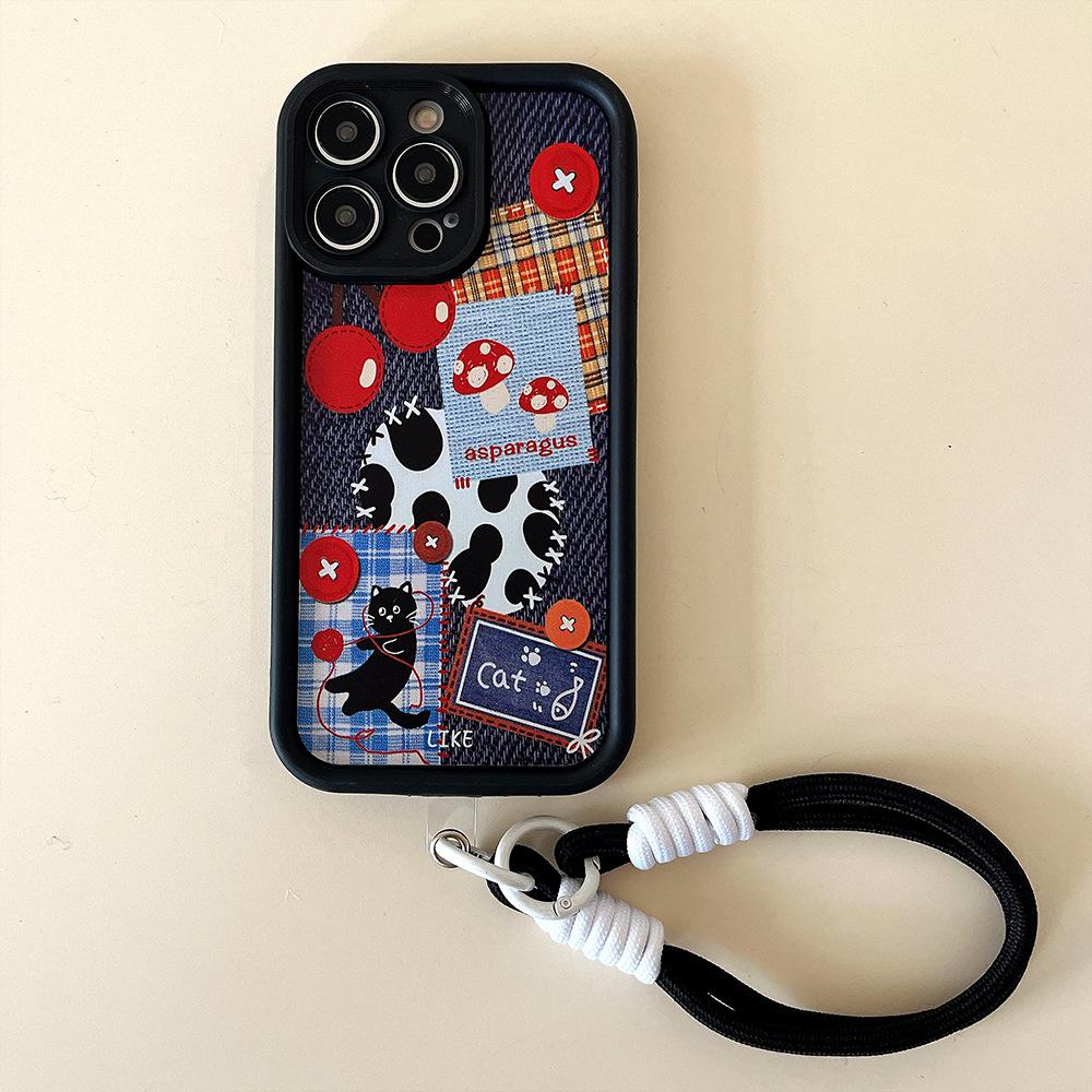 Black High Bamboo Suitable for Iphone16promax Apple 15 Mobile Phone Case with Lanyard 14 Skin Feeling 13 Protective Case Xr