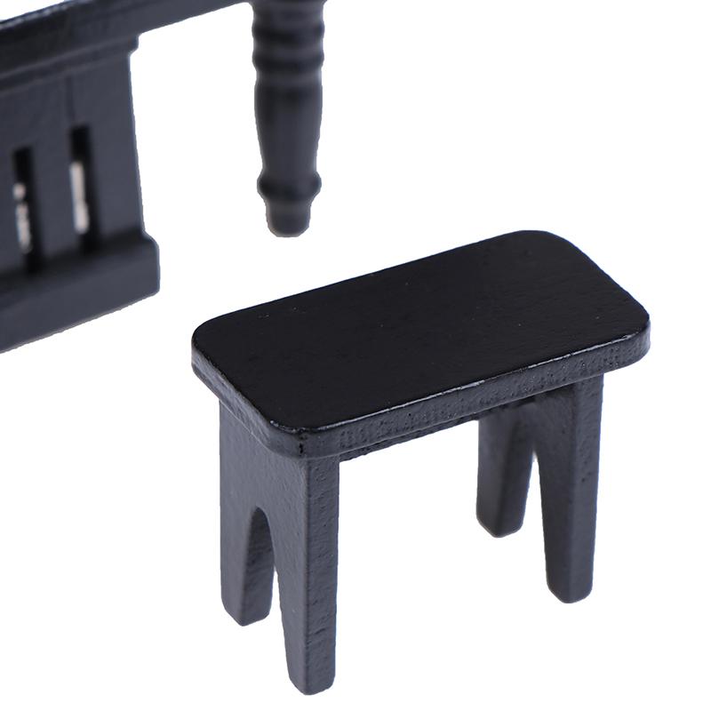 1:12 Dollhouse Miniature Black Wooden Grand Piano With Stool Model Play Toys