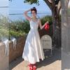 Fresh and Sweet White Suspender Dress, Summer New Temperament Long Dress, French Waist Holiday Dress