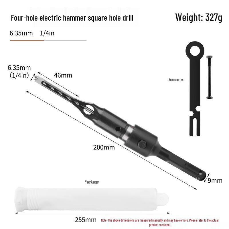 Electric Hammer Square Shank Drill Bit for Woodworking - Two Holes & Grooves