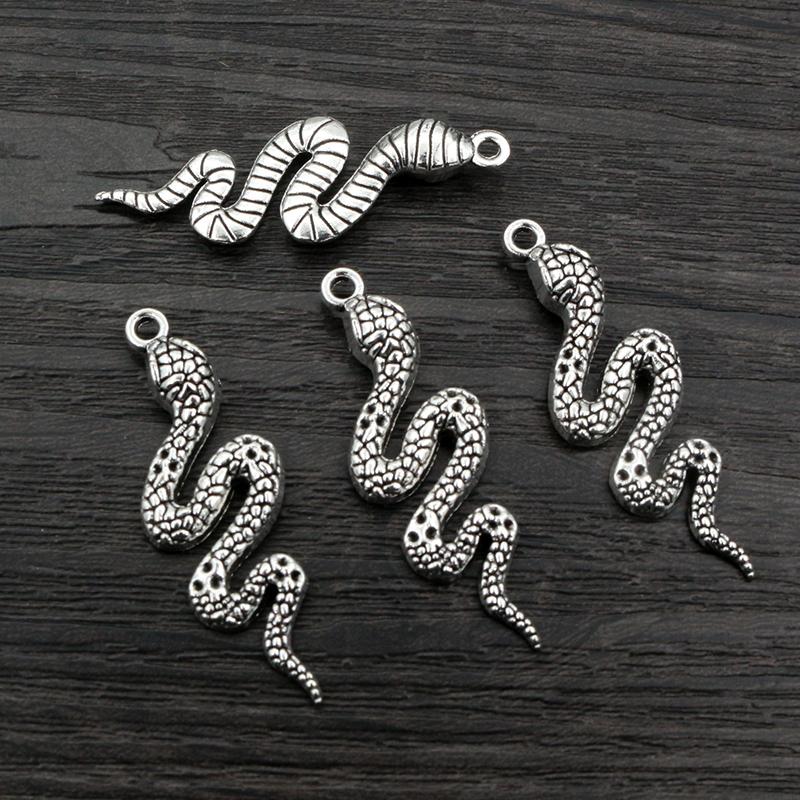 5pcs Antique Silver Color Bronze Snake Charms Pendant DIY Handmade Jewelry Making Accessories Findings for Necklace Bracelet