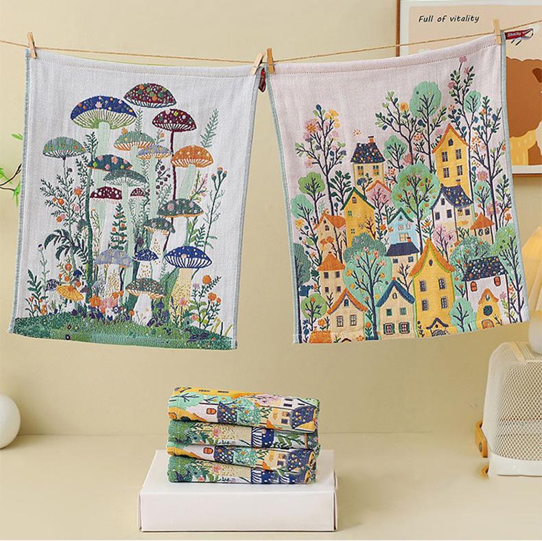 34x40cm Large Hand Towels 4-Layer 100% Cotton Gauze Quick-Dry Dishcloths, Decorative Tea Towels for Kitchen & Bathroom