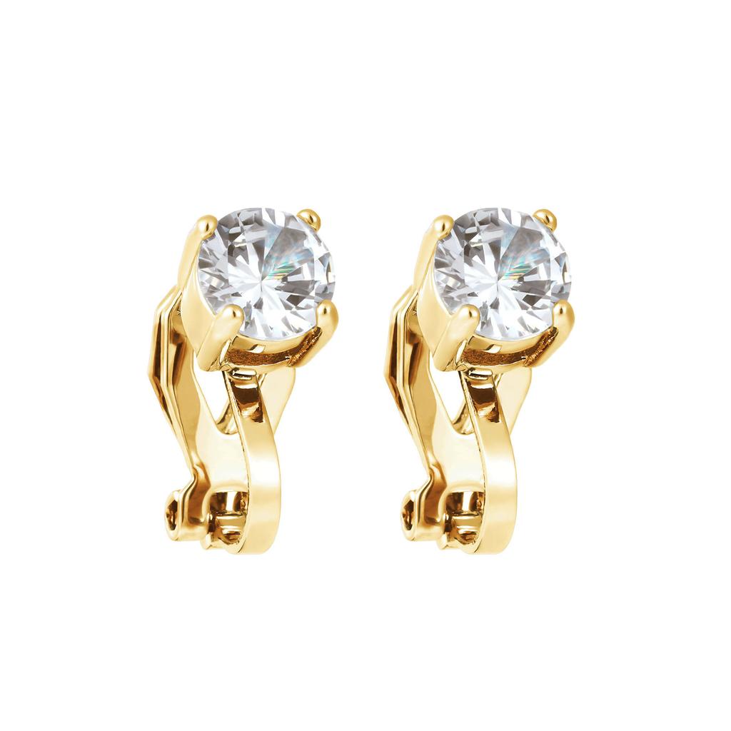 Earrings, Stylish And Simple, Four-Claw Round Rhinestone Without Ear Piercings, Ear Clips, Copper Earrings.