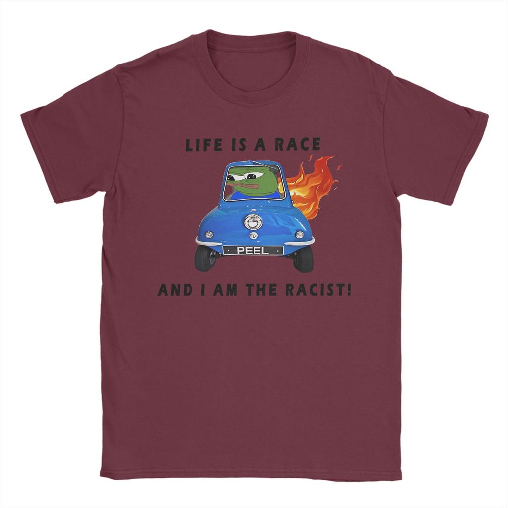 Herren Damen Bedrucktes Das Leben ist ein Rennen, und ich bin der rassistische Pepes der Frosch T-Shirt 100% Baumwolle Frosch Lustiges Meme T-Shirts Kleidung