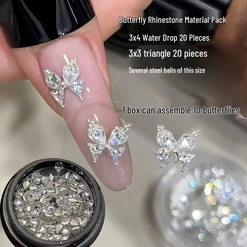 Zirconia Heart & Butterfly Nail Art Rhinestone Decoration Pack