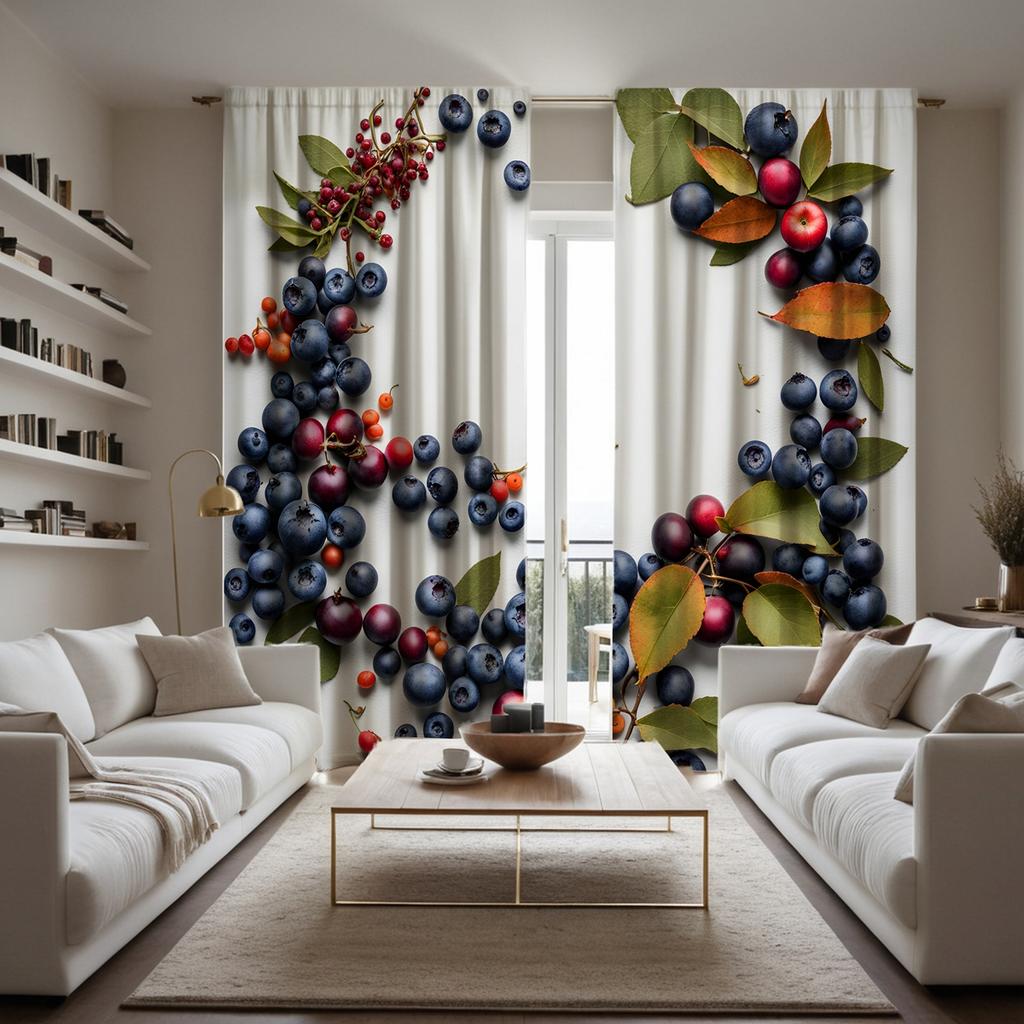2 sztuki dekoracji gałązki z owocami i liśćmi w kolorze czerwonym borówki HD zasłona białe wiązanie zasłona z nadrukiem cyfrowym styl dekoracji domu Decora