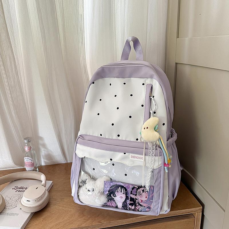Japanese new high-value, fresh, sweet and cute polka dot backpack, lightweight spring outing backpack for junior high school students