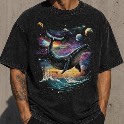 Vintage Washed Whale T-Shirt and Kids Tshirt, Cosmic Ocean Graphic Tee, Galaxy Whale Shirt and Kids Tshirt, Space Whale Art, Unisex Nature Lover Gift