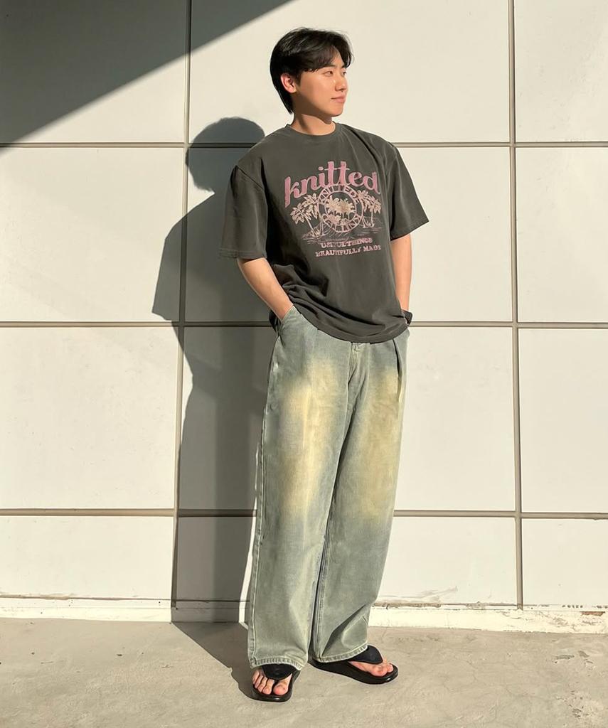 KNITTED (Unisex) Pigment Palm Tree Graphic T-Shirt Charcoal