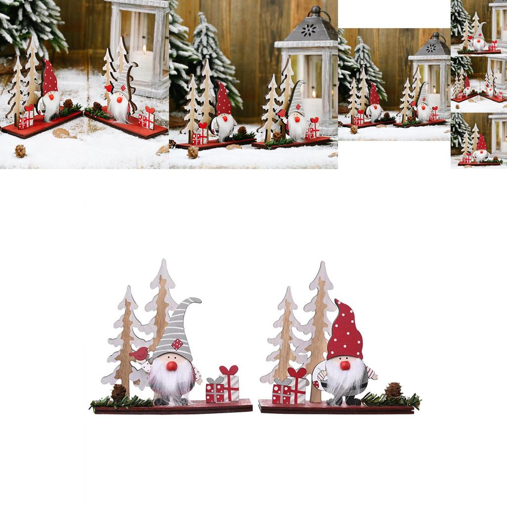 Charmig Trä Kotte Dubbelt Träd Jultomte Figur För Festlig Juldekoration