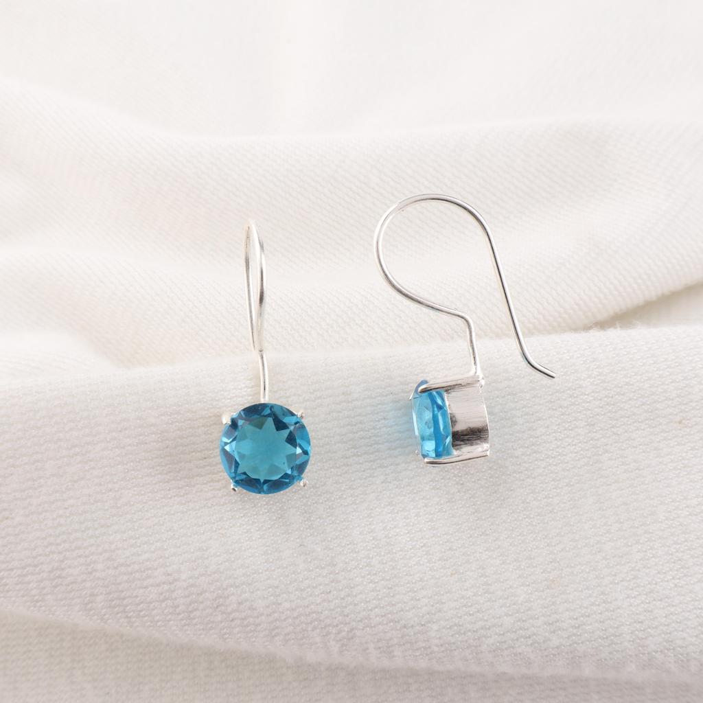Náušnice Swiss Blue Topaz Náušnice s drahokamem, 925 masivní Sterling Silver Náušnice Šperky Ručně vyráběné náušnice, Stříbrné šperky Na dárek