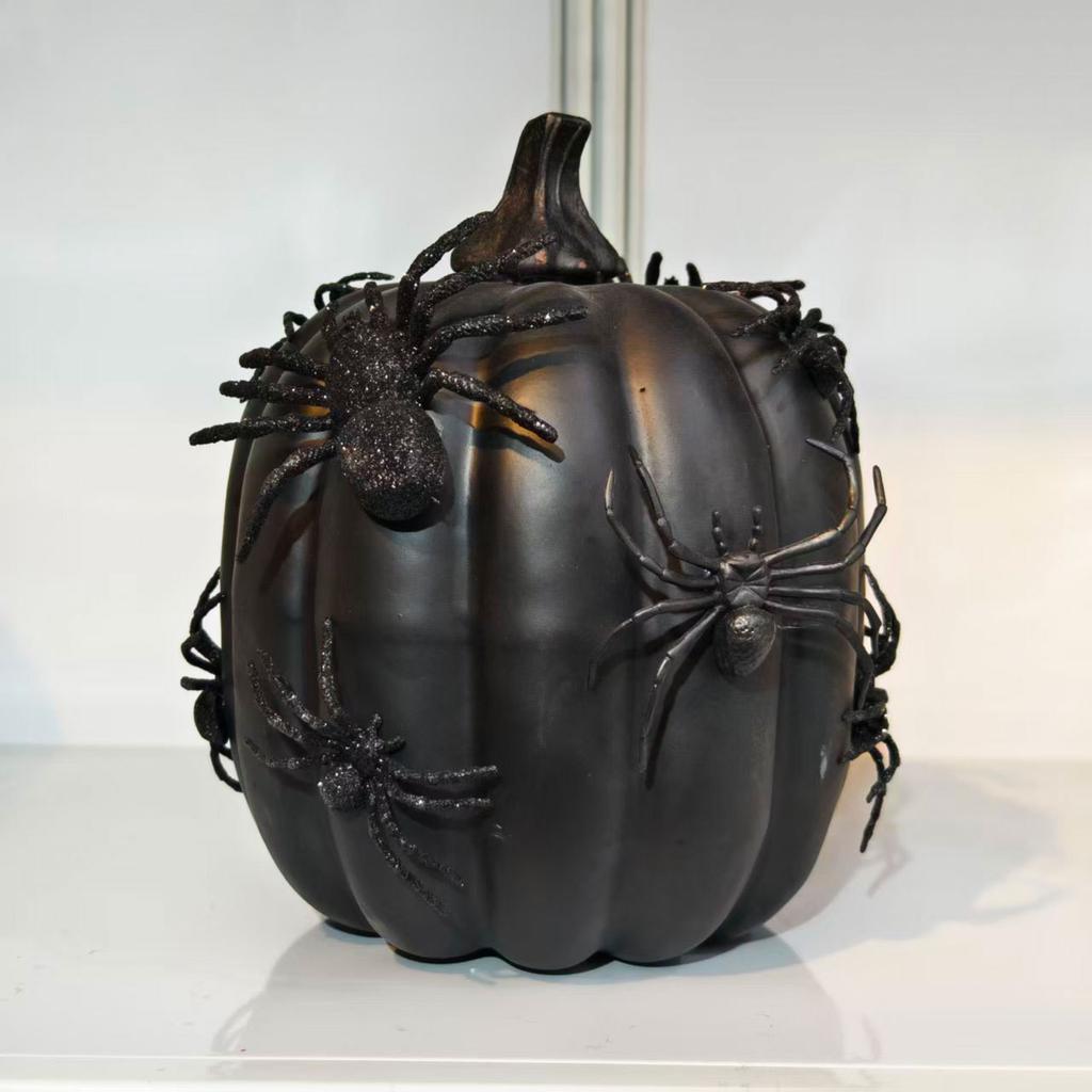 Foam Pumpkin Halloween Decoration with Spider Accents for Indoor Outdoor Use Tabletop Window Sill Shelf Display Seasonal Holiday Decor