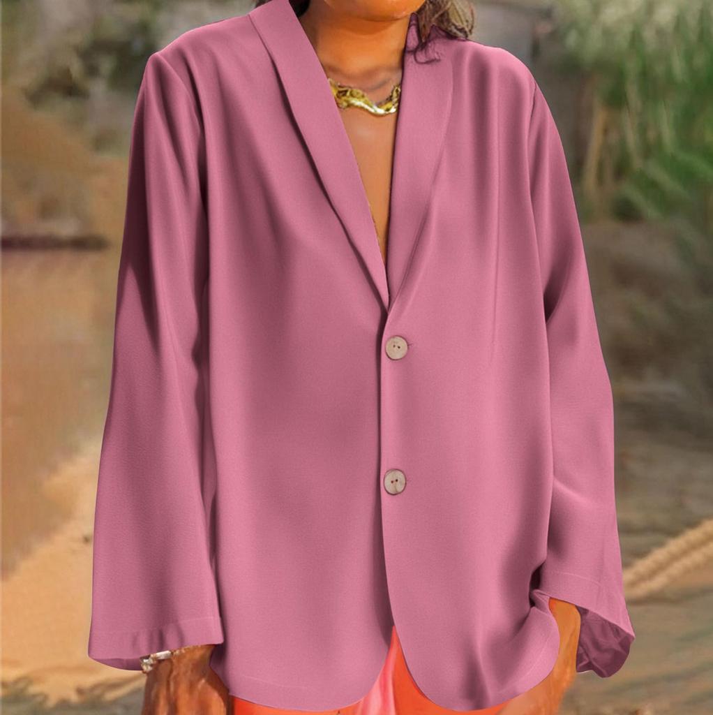 Women's Fashion Solid Color V-neck Long Sleeve Button Casual Cardigan Coat