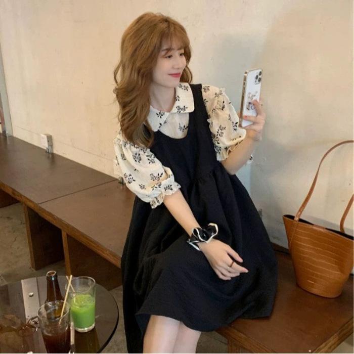 Cute Japanese Soft Girl Platycodon Retro Black Strap Jk Dress Female Small First Love Sweet Student Summer