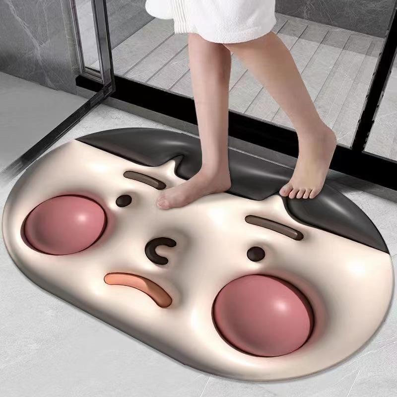 Covoraș de baie 3D Diatom Mud - Covoraș absorbant, cu uscare rapidă, lavabil, imprimat pentru ușile de baie