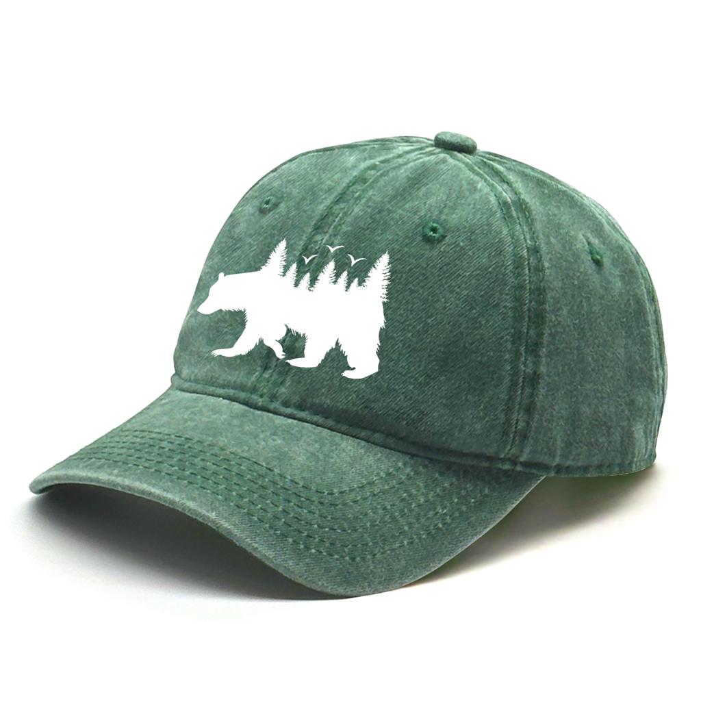 Unisex Washed Cotton Baseball Cap Sun Hat White Bear Print Trucker Cap Fit Raw Brim Snapback Baseball Caps One Size Fits All