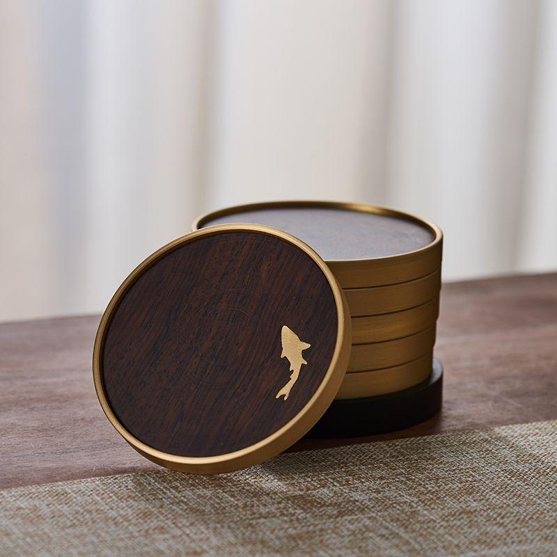 Wooden Coaster  6 Pcs Heat Resistant Non Slip Tea Cup Mat Decor Round Drink Coasters for Kitchen Table Coffee Office Home