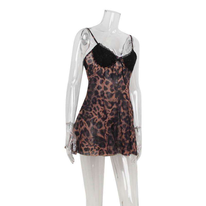 Damenmode Sexy Neckholder Leopardenmuster Taille Abnehmen Kleid