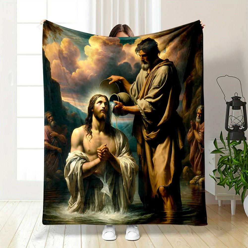Jesus Baptism Scene Blanket Printed Blanket for Living Room Bed Couch lunch break Soft Cozy Blanket for Friend's festival Gift