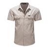 Mens Solid Color Turn Down Collar Double Pocket Short Sleeve Casual Work Shirt