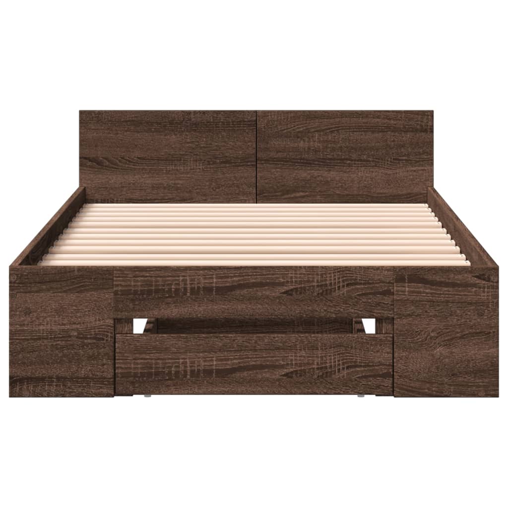 Bed Frame with Drawer Brown Oak Effect 75 X 190 Cm Engineered Wood