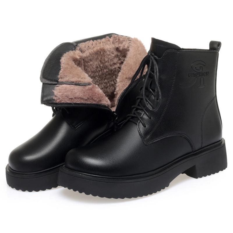 

Женские зимние теплые бархатные ботильоны на шнуровке из мягкой кожи с толстой подошвой, новые модные нескользящие короткие мотоциклетные ботинки 36