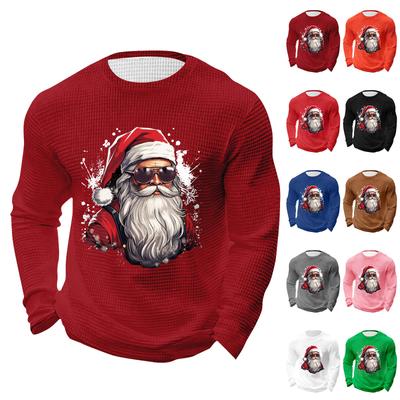 Men's Christmas Print Round Neck Long Sleeve Tops Men's Sports Large Size Casual Round Neck Tops