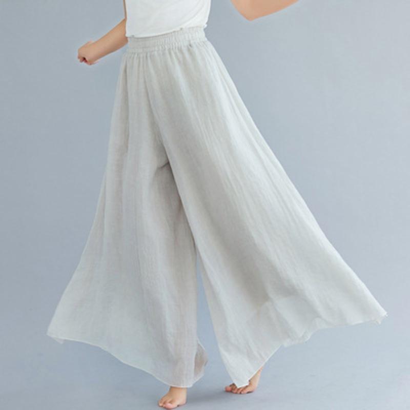 Summer New Large Size Cotton and Linen Casual Wide Leg Pants Women Elastic Waist Solid Vintage Loose Trousers Women Elegant Slim Fit Baggy Pants 26494