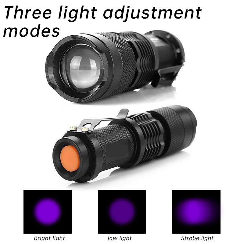 365/395nm UV Flashlight Portable Mini Ultraviolet Torch Waterproof Zoomable Inspection Lamp Pet Urine Scorpion Detector Tools