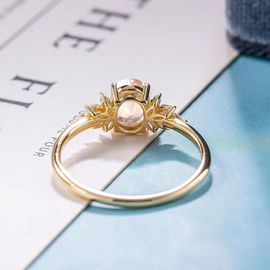Vintage Oval Morganite Ring: 925 Sterling Silver Cubic Zirconia Promise Ring: Art Deco Cluster Bridal Jewelry Gift for her