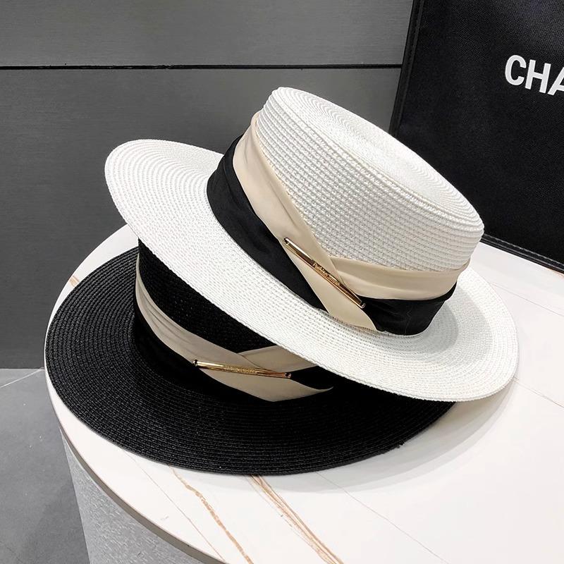 Flat Top Hat Women's Summer Celebrity Style Sun Hat Seaside Beach Cool Hat Sunshade Sun Protection Straw Hat