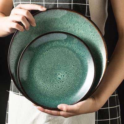 Ceramiczna miska na ryż, sałatkę, zupę w stylu skandynawskim, glazurowana piecowo, okrągłe naczynie, talerz obiadowy, zastawa stołowa, ceramiczny talerz restauracyjny