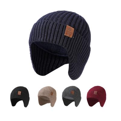 Ear Protection Knitted Hat Men's Wool Thick Big Head Warm Hat Sleeve Cap