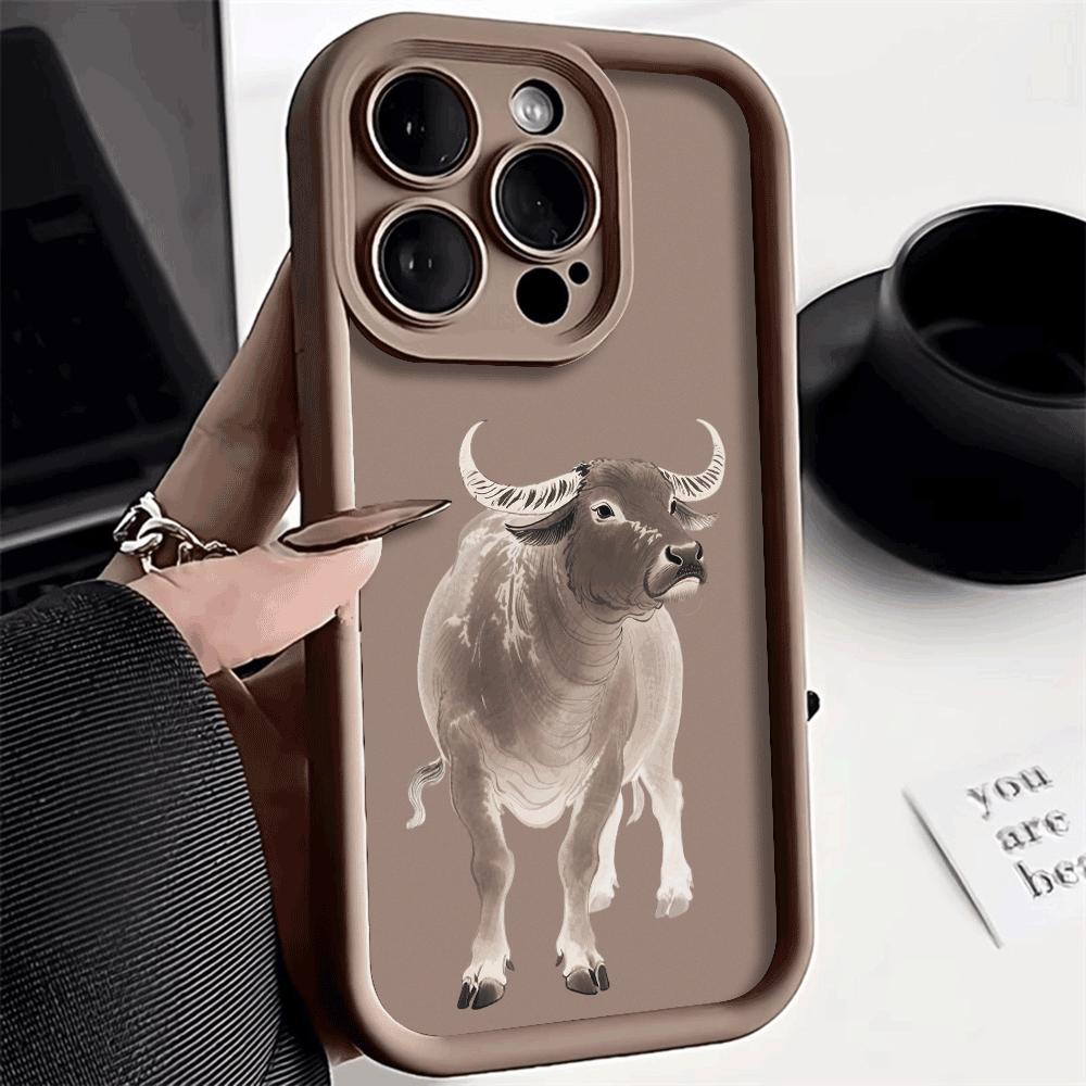 Chinese Zodiac Horse Cattle Shockproof Phone Case for Xiaomi Redmi Note 14/13/12/11/10 Pro/Plus Raised Camera Protection Cover