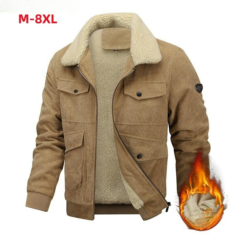 Jacket Men's Winter Style Men's Lapel Jacket Plus Velvet Thickened Casual Plus Size Warm Tooling Top