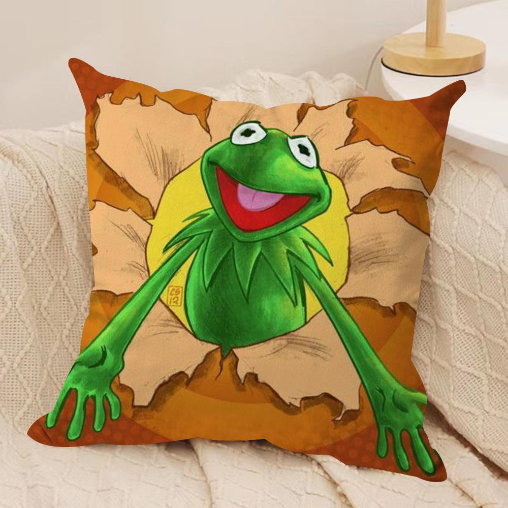 Funny K-Kermit The Frog Cushion Cover Soft Plush Fabric Double-Sided Printed Sofa Cushion Cover For All Seasons Home Decor Gift