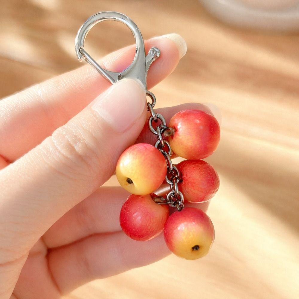 Chunky Beads Red Fruit Key Chain Realistic 3D Resin Key Ring Berry Bag Charm  Girls Kids