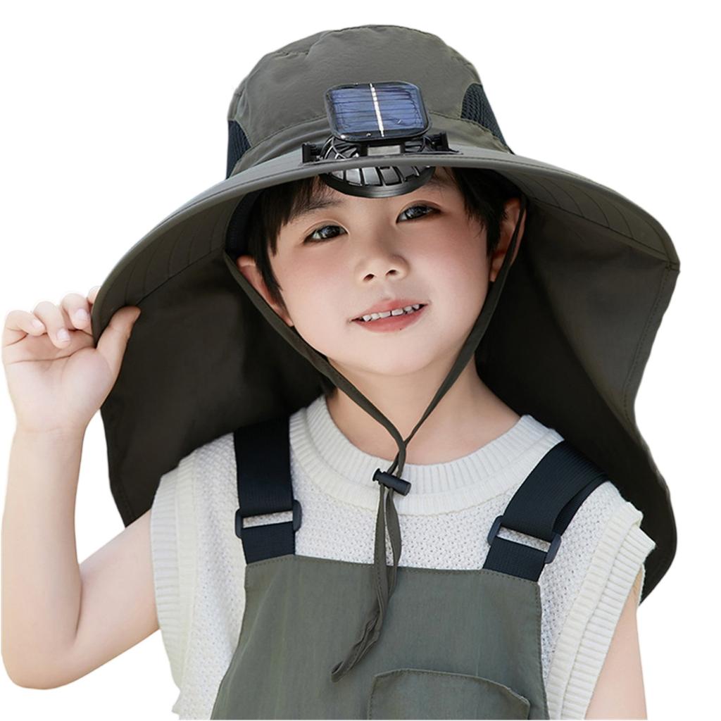 Children's  Outdoor Mountaineering Fishing Sun Hat With Large Solar Fan
