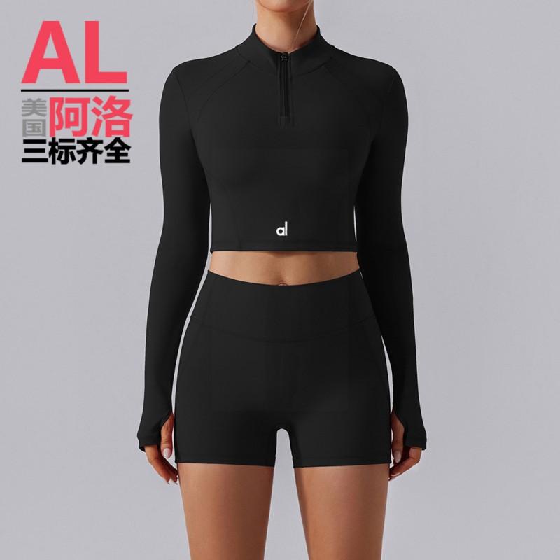 AL Alo Pnalo Yoga Set Womens Half-Zip Long Sleeve Crop Top High Waist Leggings Shorts Gym Workout Fitness Activewear