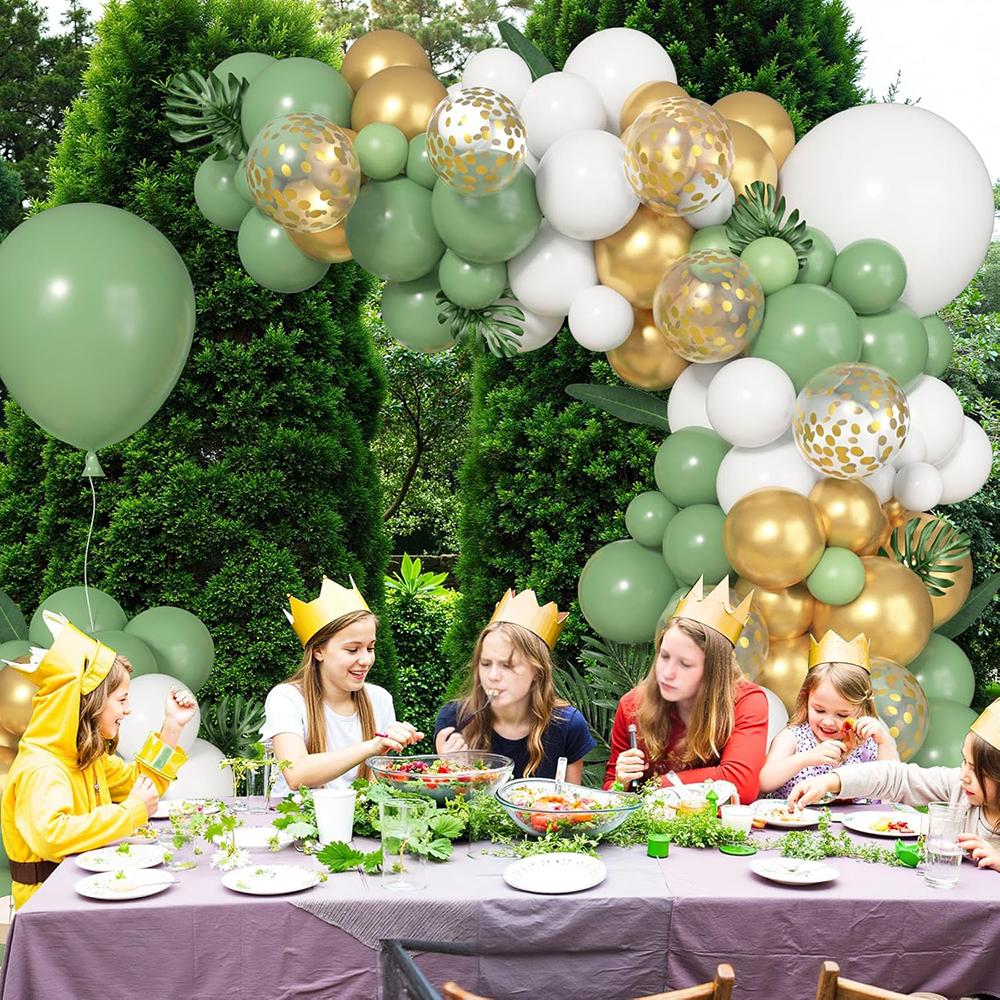 Green Jungle Safari Theme Balloons Garland Sage Green White Gold Confetti Ballon Arch Kit Home Birthday Party Wedding Decoration