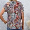Bluză de femei retro imprimeu boemă de vară Topuri casual Elegante de plajă cu mâneci scurte cămăși largi pentru femei Moda vacanță bluze pentru femei 24482